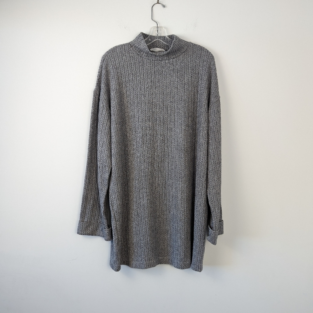 MNG Casual Grey Ribbed Knit Sweater Dress Mock Neck - Size L Tunic